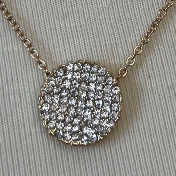 Amrita Singh Gold Necklace 16" w/ 2" Extender Crystal Sparkle Disc/Pendant - Picture 2 of 8